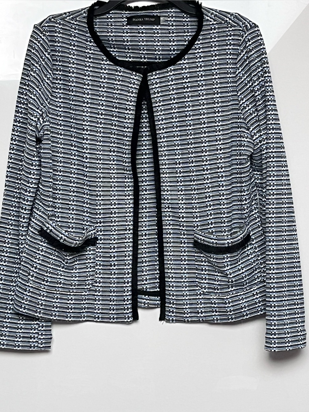 Ivanka Trump Collarless Open Front Tweed Jacket Blazer Size 12
